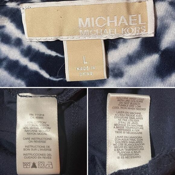 Michael Kors Navy White Tie-Dye Mini T-Shirt Dress Drawstring Jersey Dress L - Picture 9 of 10